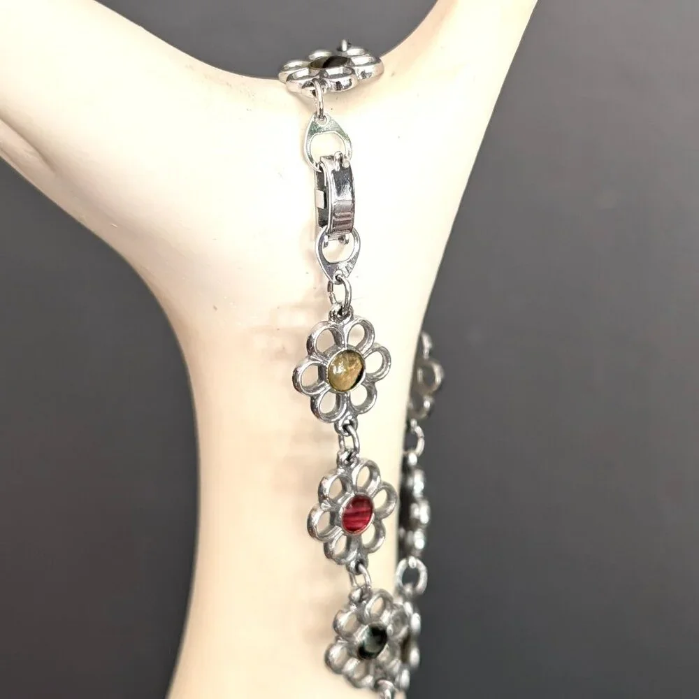 Silver flower bracelet with resin centers